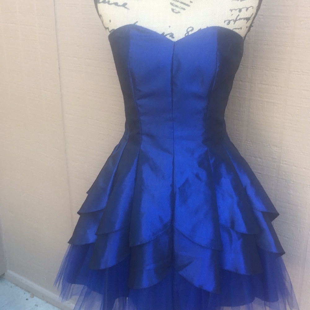 Sz 7/8 Steppin Out Electric Blue Strapless Dress - Picture 4 of 6